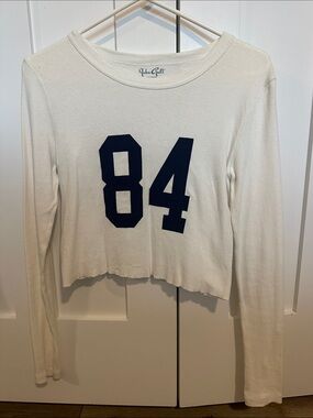 John Galt White Long Sleeve Top with Navy '84'